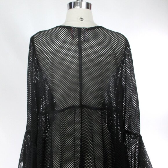 Vintage 90s Black Mesh Duster Robe XL - Picture 5 of 9